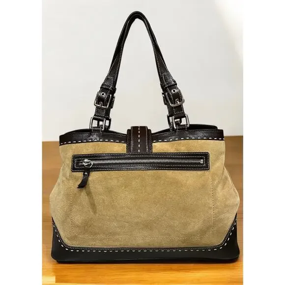 Y2K Coach F12620 Hamptons Suede Large Carryall Bag & Wristlet